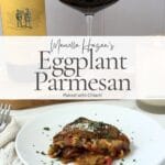 Pinterest graphic for Marcella Hazan’s Eggplant Parmesan paired with Chianti.
